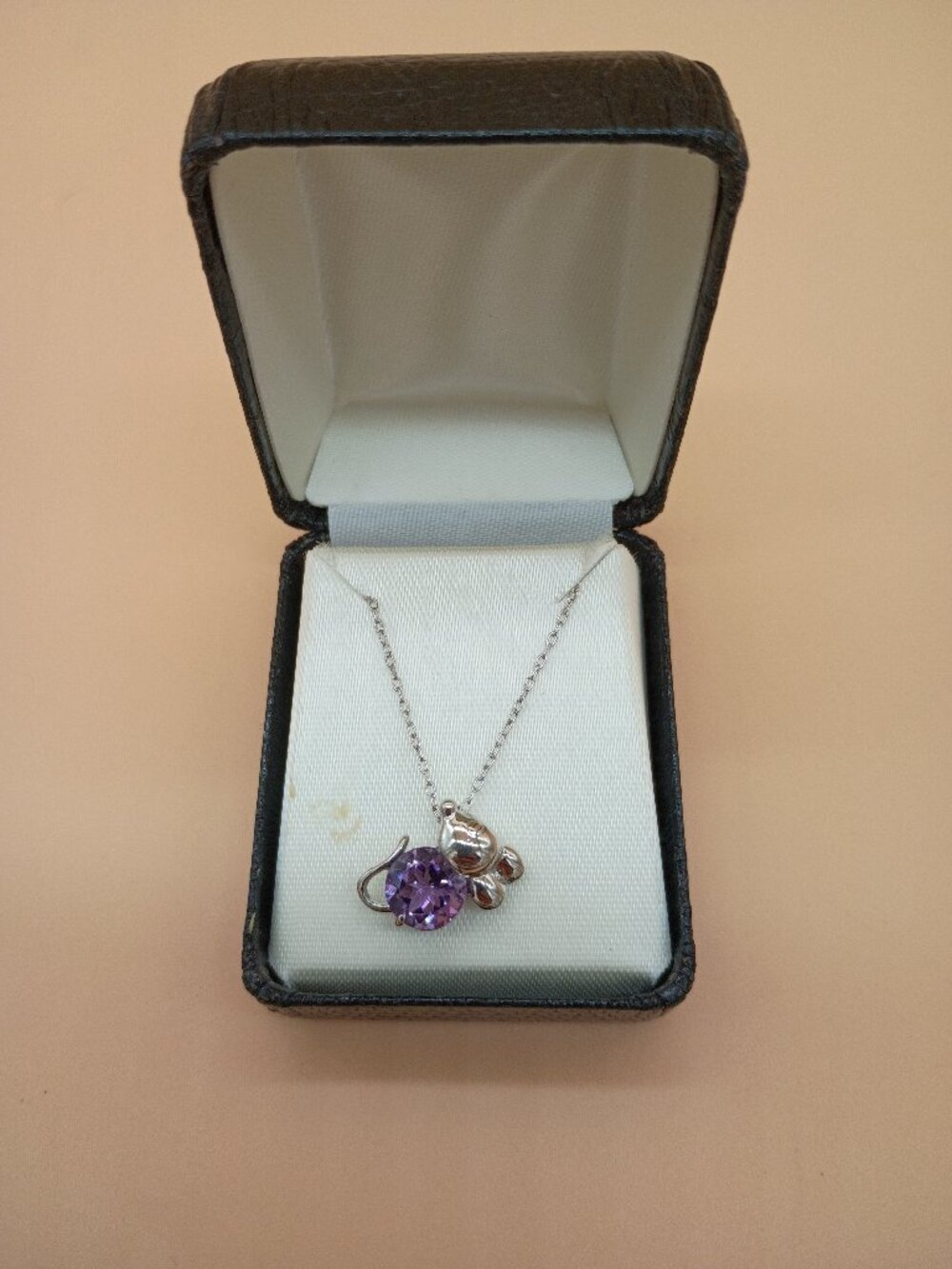 Vintage 90s/Y2K Sterling Silver and Amethyst Mouse Necklace New in Box